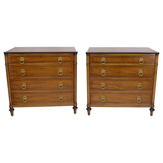 Pair of Rosewood Tops Satin Wood Heavy Brass Ring Pulls 4-Drawer Bachelor Chests