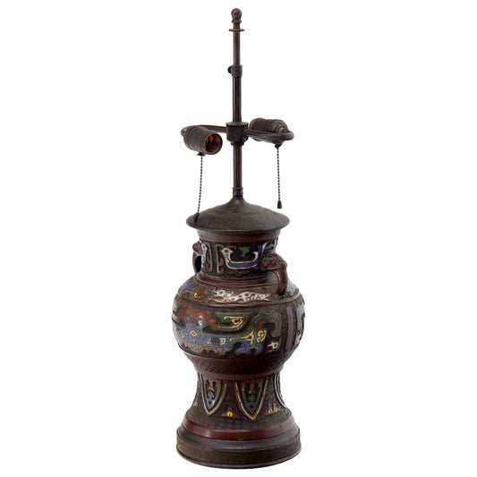 Large Bronze Enamel Decorated Oriental Table Lamp
