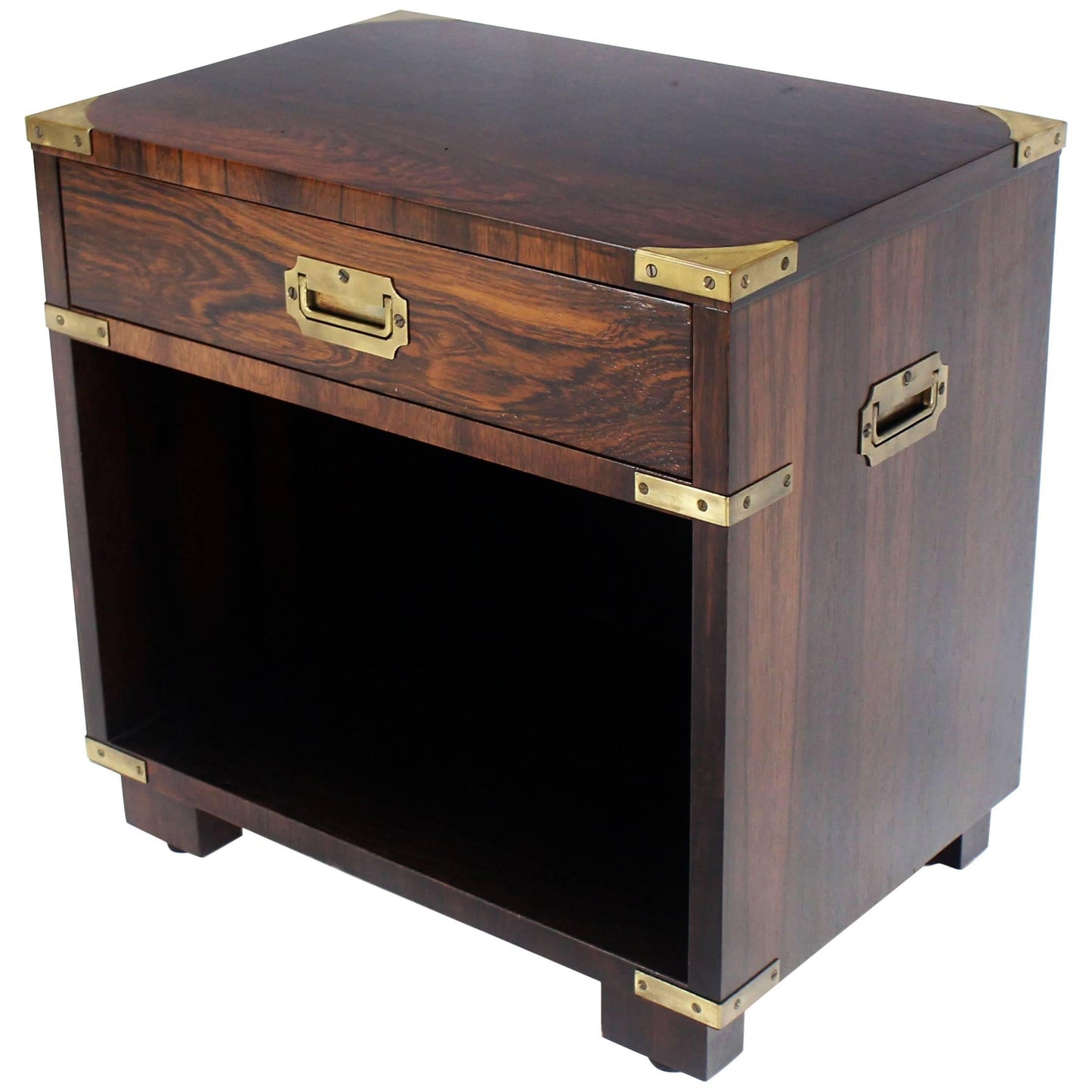 Rosewood Brass Campaign End Table Nighstand Cabinet John Stuart