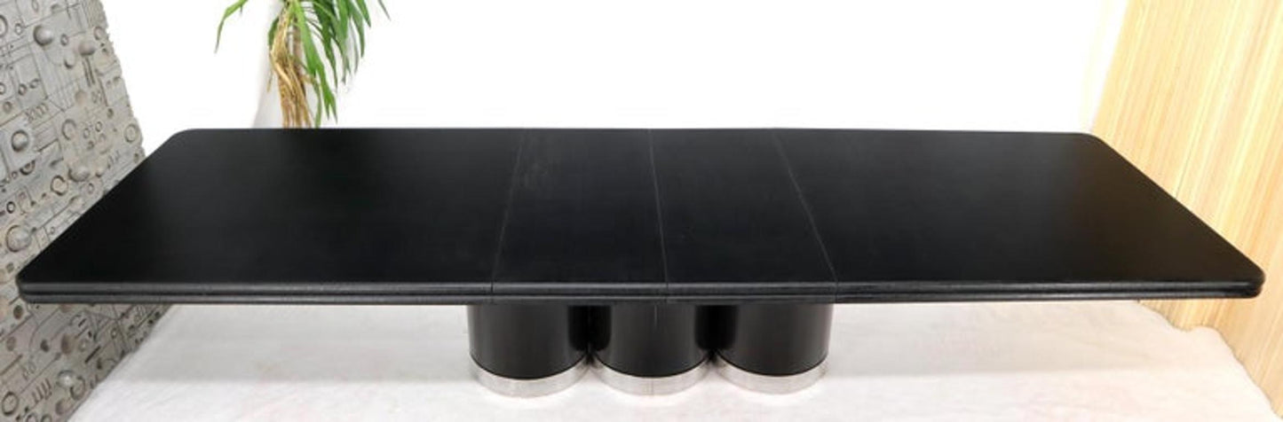 Triple Cylinder Base Lacquered Cloth Wrapped Extra Long Dining Conference Table