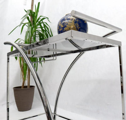 Chrome & Smoked Glass Mid-Century Modern Rolling Serving Cart Bar