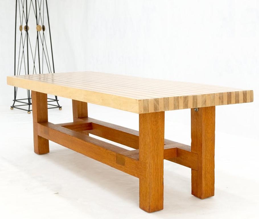 Custom Heavy Mid Century Modern Striped Butcher Block Style Coffee Table Bench