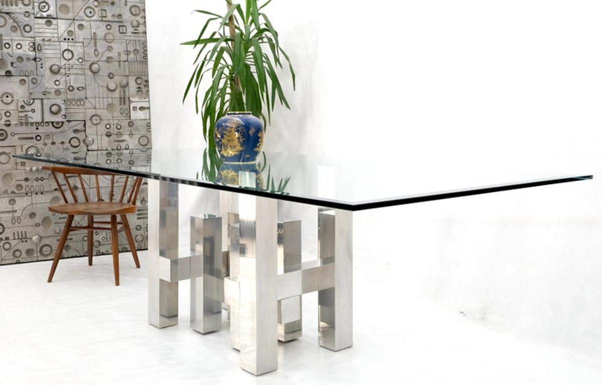 Cityscape Aluminum Base Large Rectangle Glass Top Dining Conference Paul Mayen