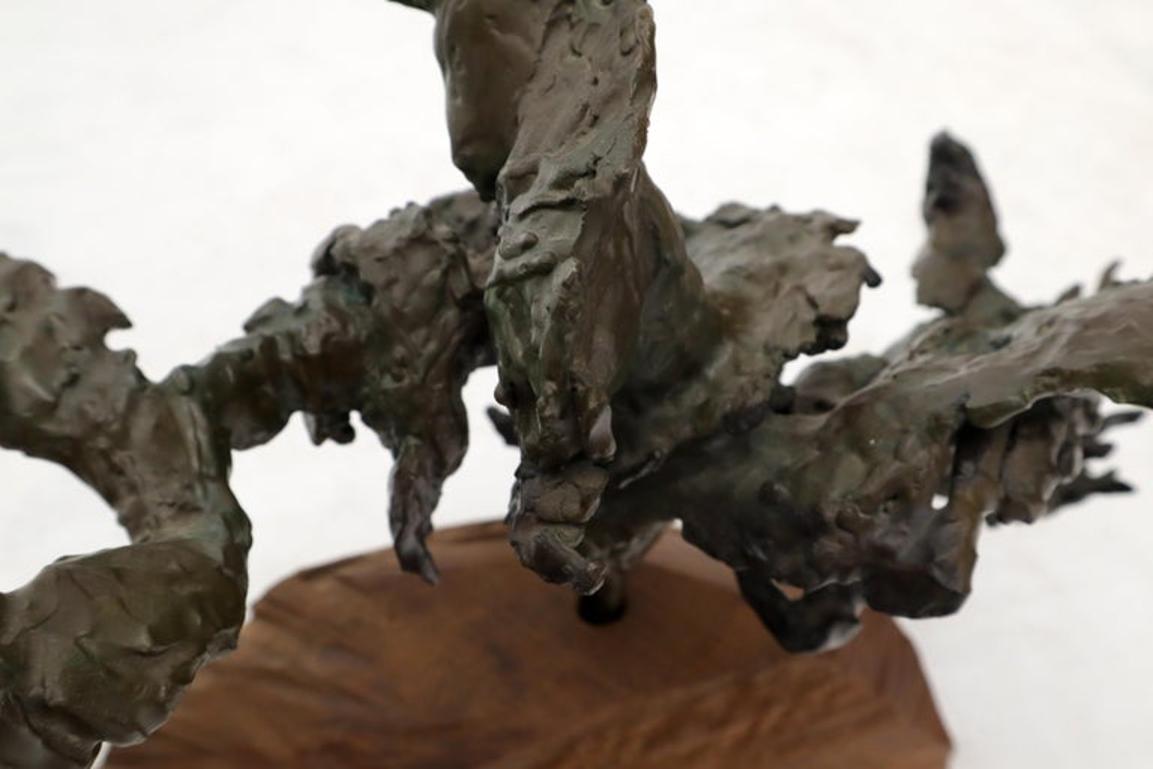 Heavy Molten Bronze Chunks Abstract Mid-Century Modern Sculpture on Stand