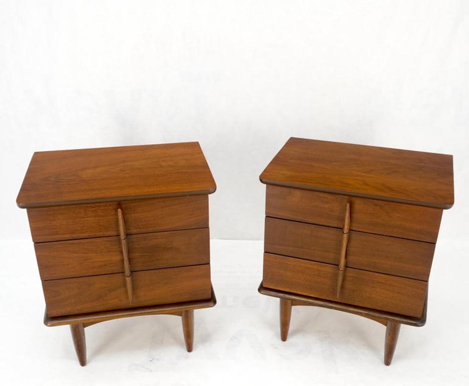 Pair Walnut Mid Century 3 Drawers Sculptural Night Stands End Tables Mint!