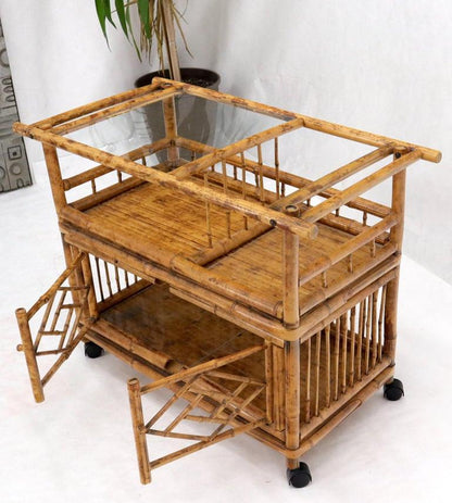 Decorative Burnt Bamboo & Glass Bar Cart