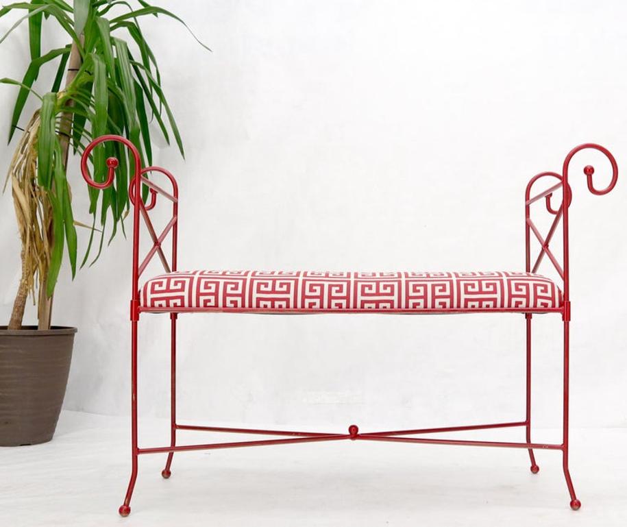 Circa 1960s Wrought Iron Window Bench Fully Restored New Red Lacquer Upholstery