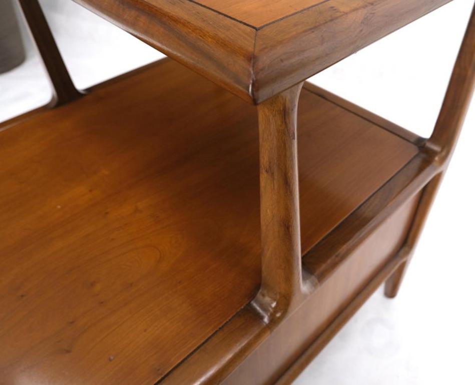 Henredon Solid Walnut Sculptural Two Tier One Drawer Step Side Table