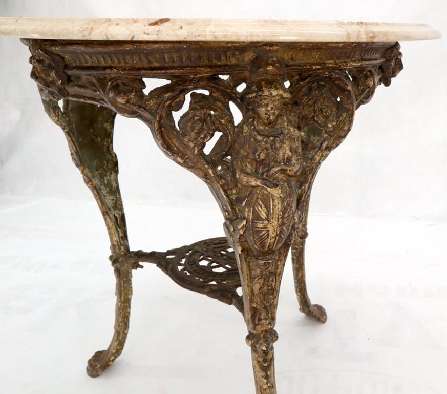 Pair of Heavy Cast Iron Bases Marble Tops Cafe Center Guéridon Tables