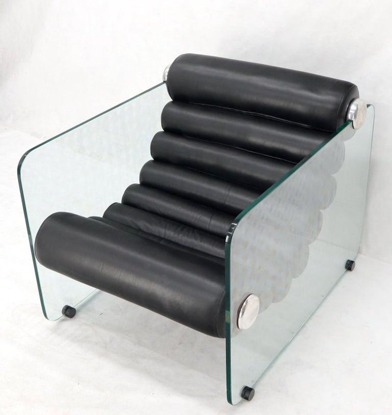 Fabio Lenci Hyaline Chair Lounge Glass Black Leather, 1974