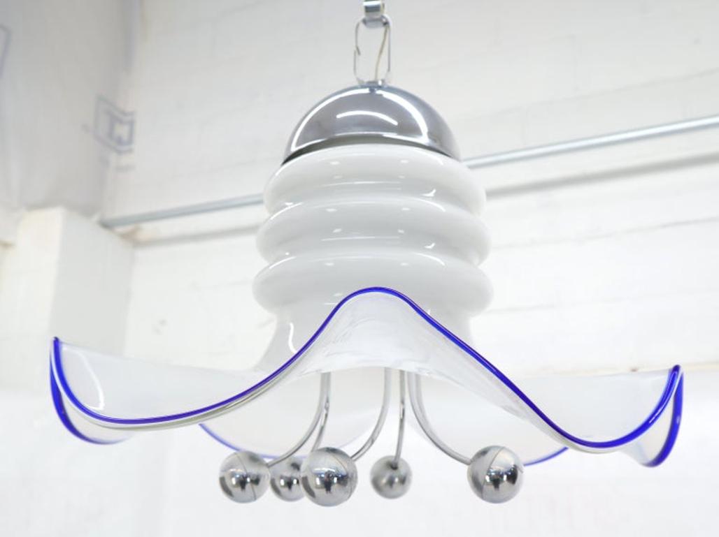 Blown Milk Glass and Chrome Midcentury Light Fixture
