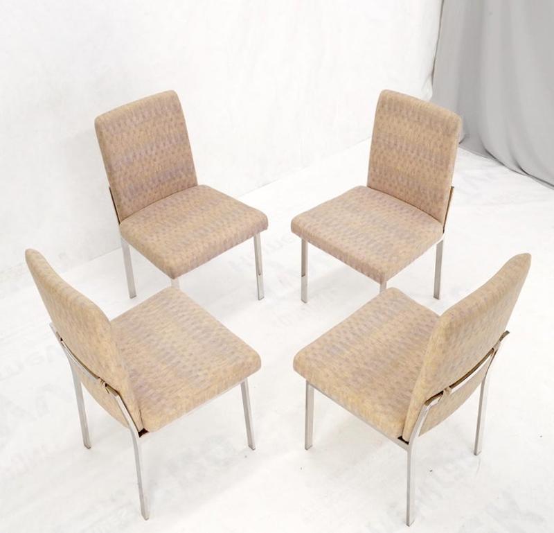 Set of 4 Mid-Century Modern Polished Stainless Steel Upholstered Dining Chairs