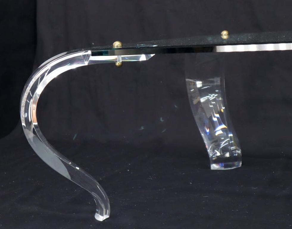Glass Top Bent Lucite Legs Rectangular Coffee Table