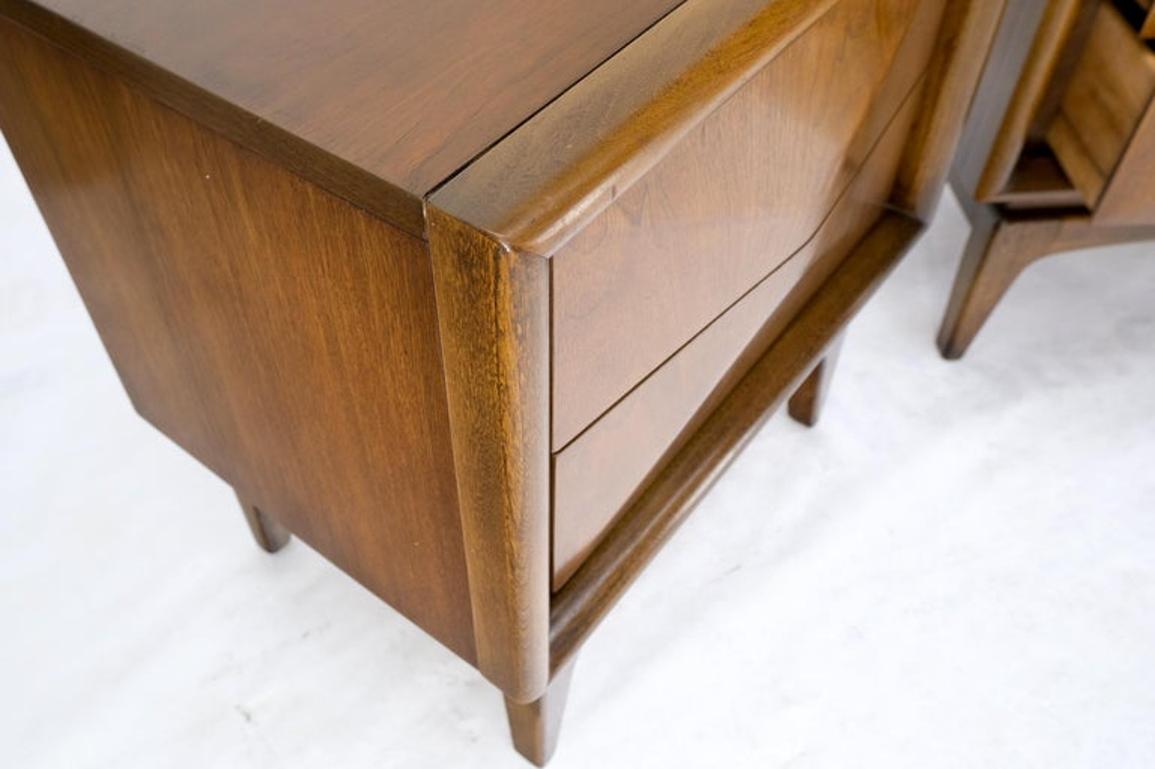 Pair Mid-Century Modern Dimond Front Drawers End Tables Nightstands Stands