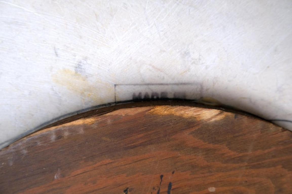 Mid-Century Modern Turned Solid Walnut Base Marble Top Round Coffee Table MINT