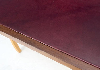 Low Profile One Drawer Mid-Century Modern Burgundy Leather Top Blonde Desk Mint!