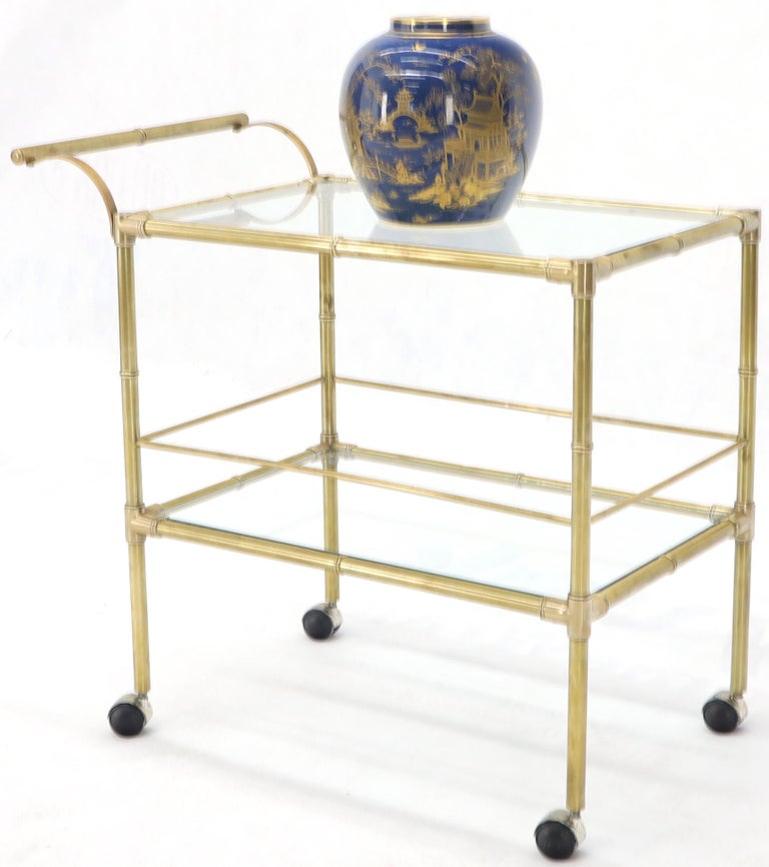 Solid Brass Faux Bamboo Rectangular Shape Two-Tier Serving Cart