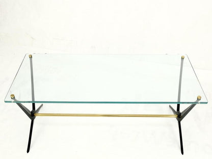 Italian Mid-Century Modern Cast Metal & Brass Base Glass Rectangle Coffee Table