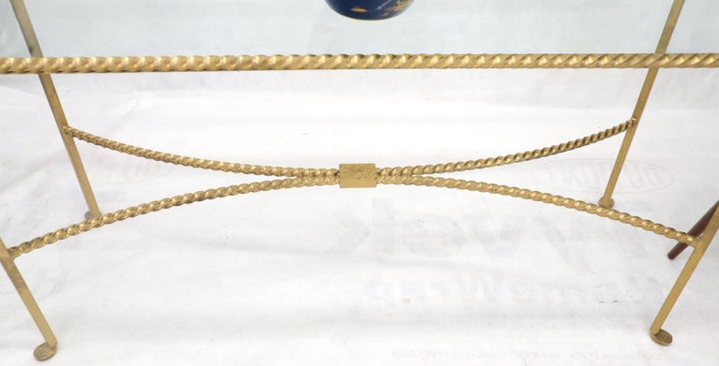 Twisted Rope Forged Gold Finish Glass Top Console Table