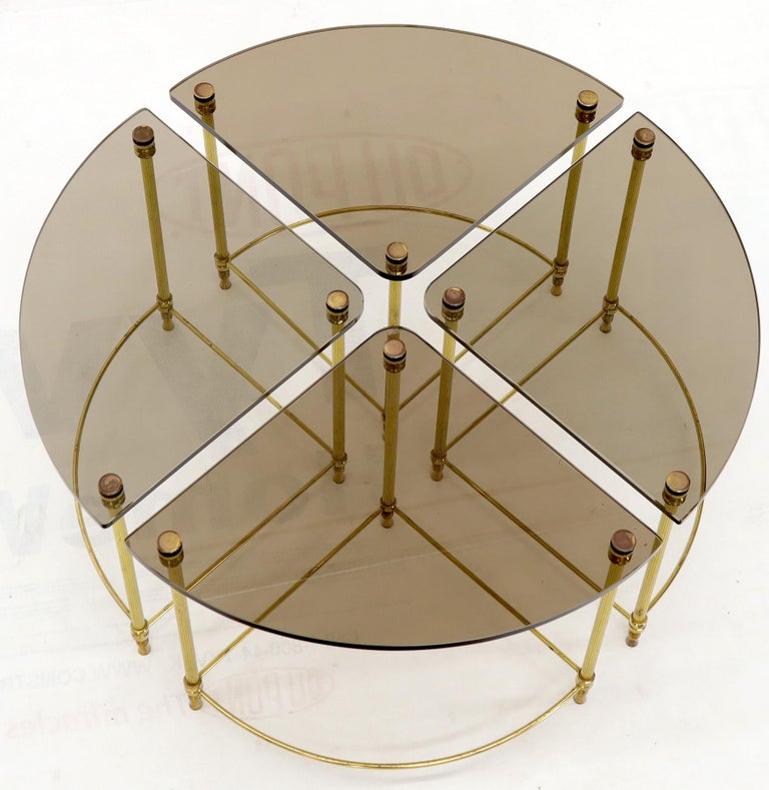 Circular Round Smoked Glass Brass Legs Nesting Coffee Table