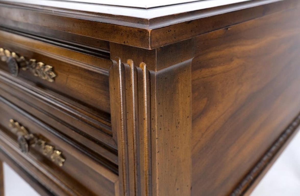 Pair Vintage Travertine Tops Cherry or Walnut Two Drawers End Tables Nightstands