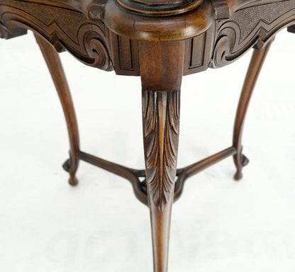 Tri Legged Base Rounded Triangular Shape Carved Walnut Stand Lamp Candle Table