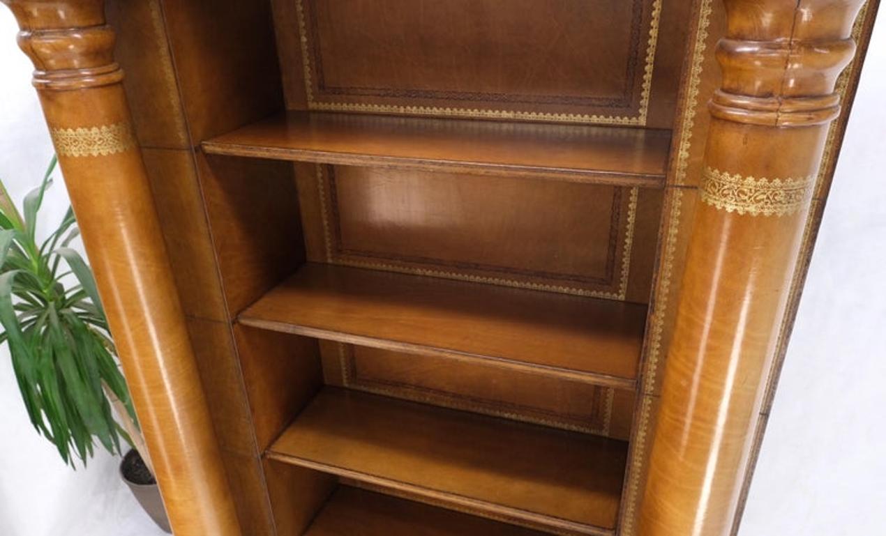 All Wrapped in Tooled Leather Massive Decorative Columns 2 Part Bookcase Hutch