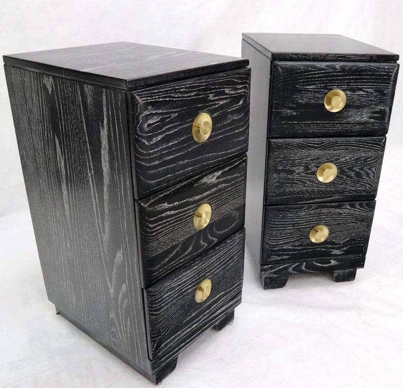 Pair of Three-Drawer Ceruised Oak Nightstands End Tables