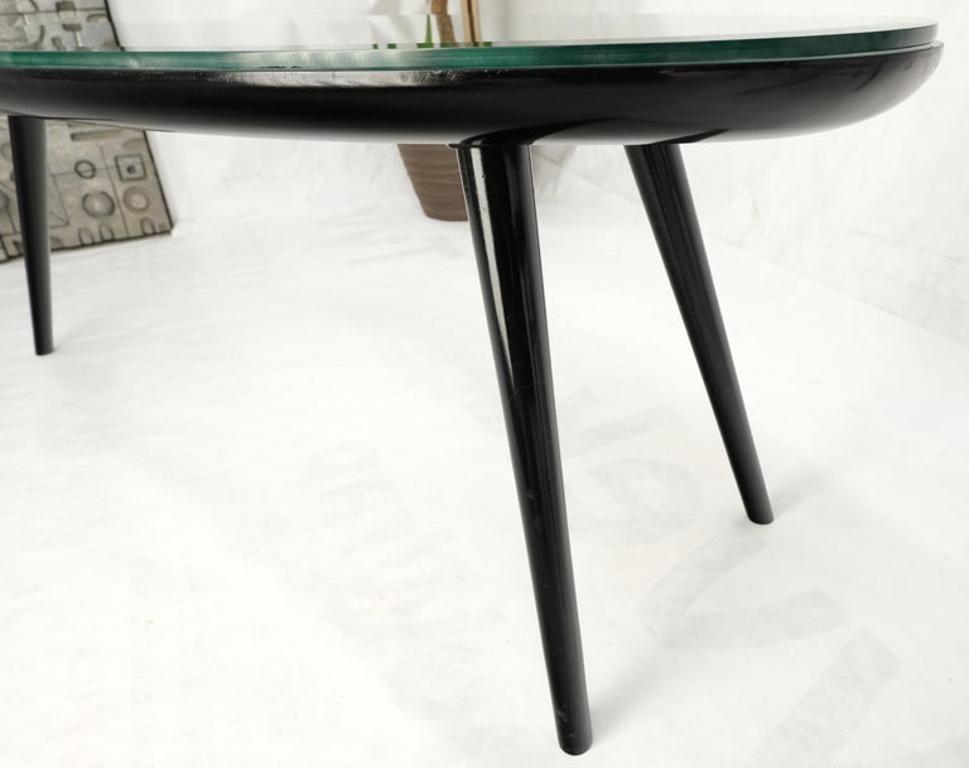 Pair Glass Top Black Lacquer Oval Pierced Shape Solid Tops End Side Tables Stand