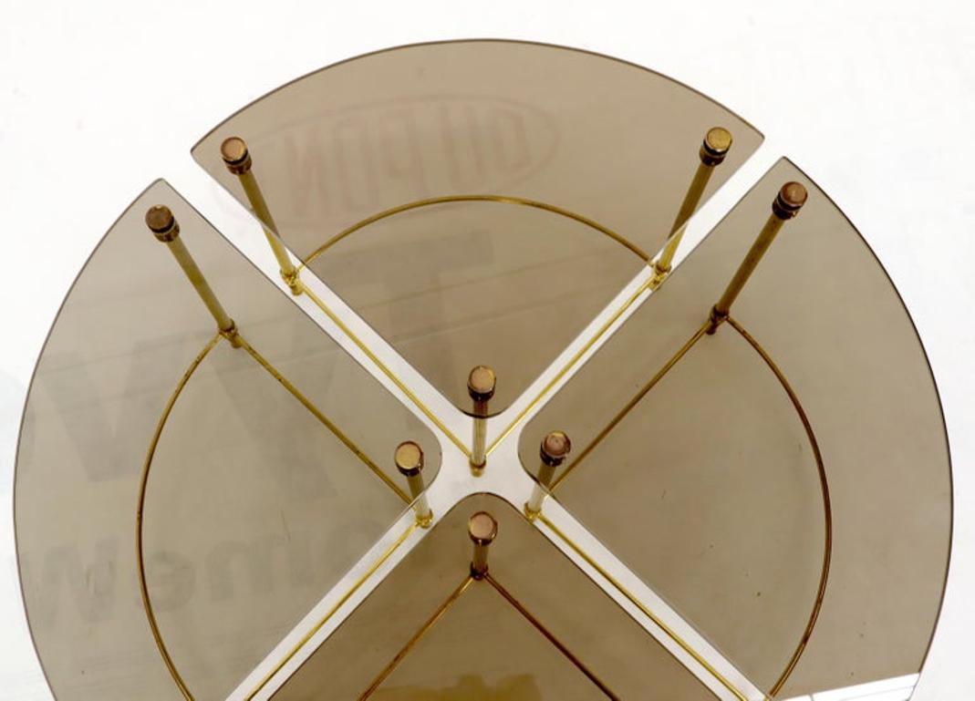 Circular Round Smoked Glass Brass Legs Nesting Coffee Table