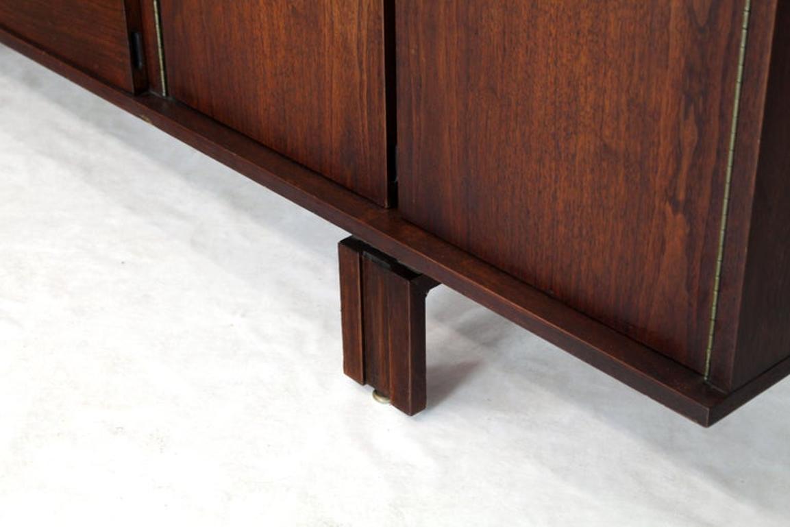 Two-Tone White Lacquer Oiled Walnut Low Long Credenza Dresser Cabinet