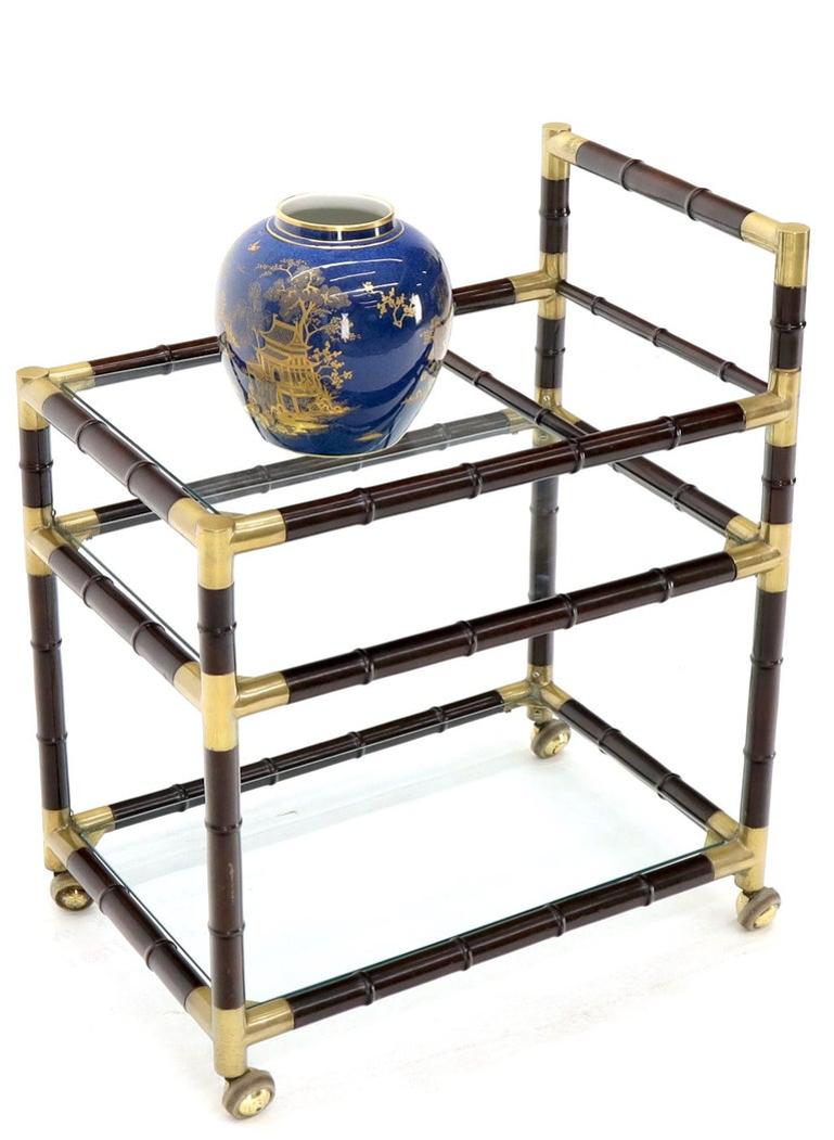 Italian Faux Bamboo Three-Tier Glass Shelves Rolling Serving Cart Bar