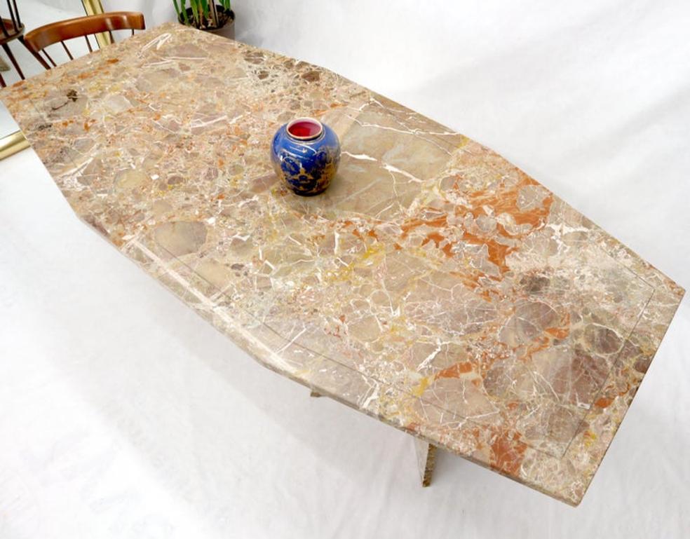 Large Marble Boat Shape Top Dining Conference Table on Cross Shape Bases