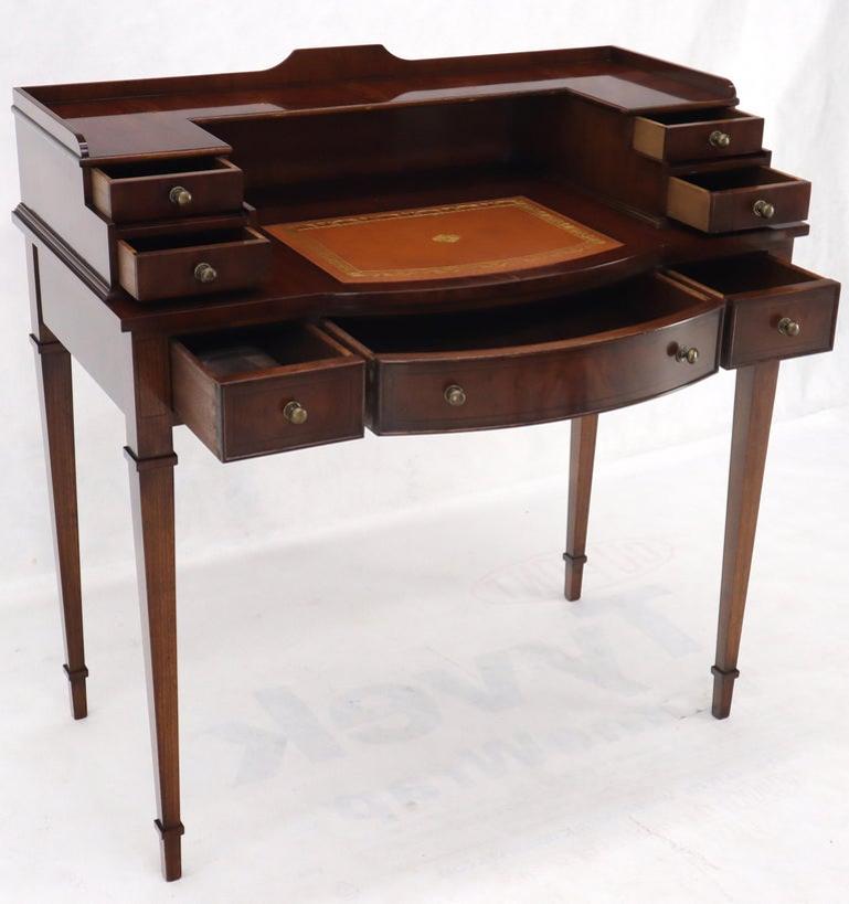 Petit English Multi Drawer Compartment Mahogany Leather Top Desk