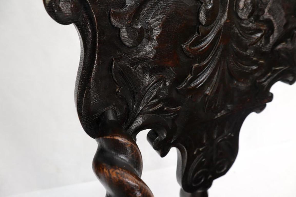 Pierce Carved Wood Oak Tri Legged Arm Chair