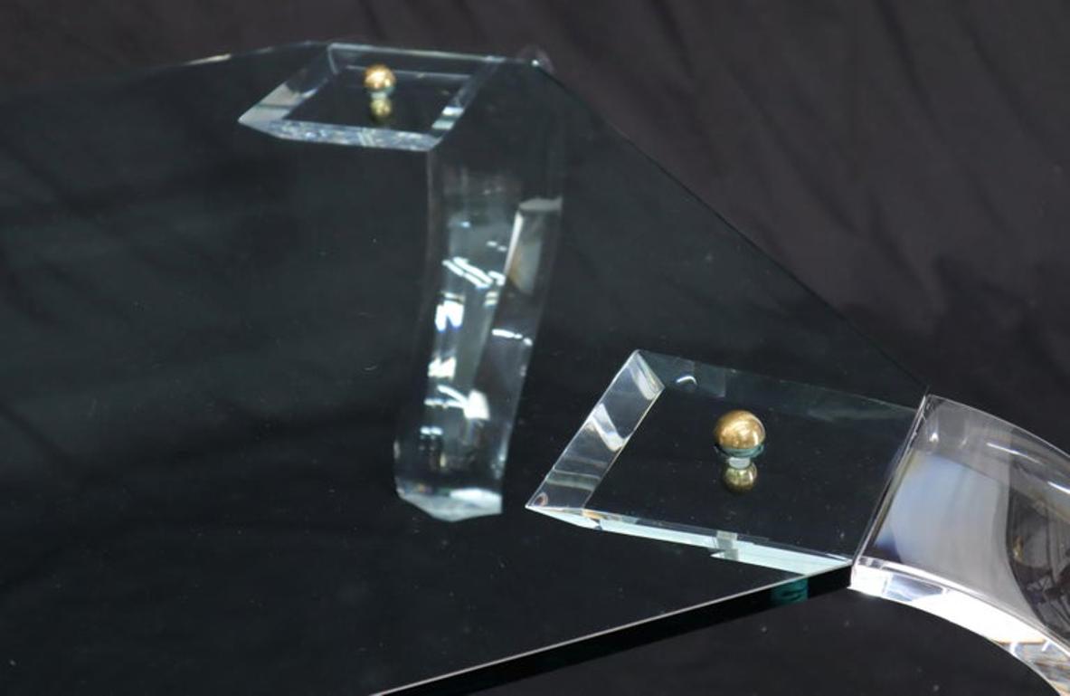 Glass Top Bent Lucite Legs Rectangular Coffee Table
