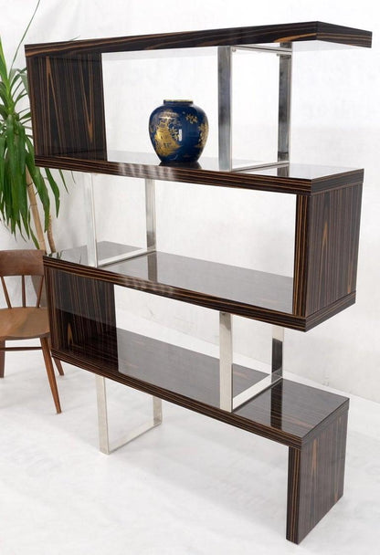Post Modern Custom Design Zebra Wood & Chrome Etagere Bookcase Shelf Wall Unit