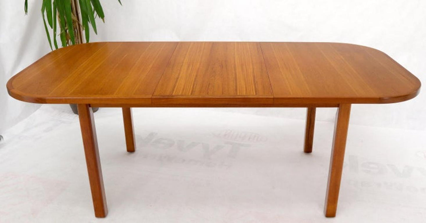 Rectangle Round Corners Teak Midcentury Danish Modern Dining Table Pop Up Leaf