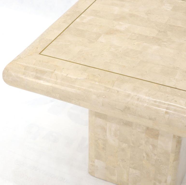 Pair of Square Tessellated Stone Veneer Brass Inlay End Tables Stands