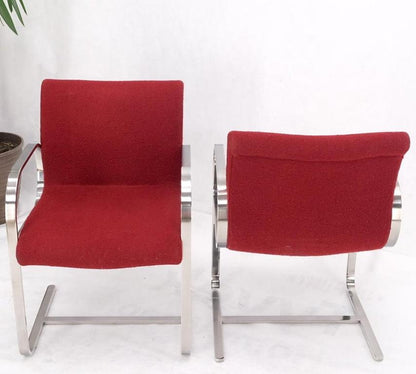 Pair Heavy Solid Stainless Steel Formed Bend Frame Side Lounge Chairs Red Uphols