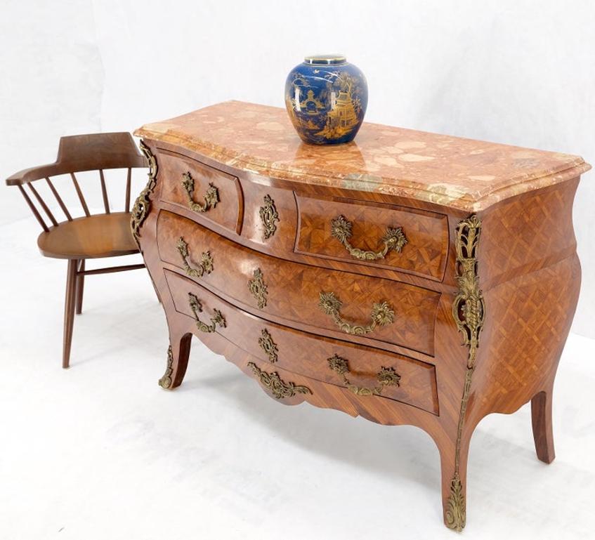Bombe Bronze Ormolu Marble Top French Satinwood Louis XV 3 Drawers Dresser MINT!
