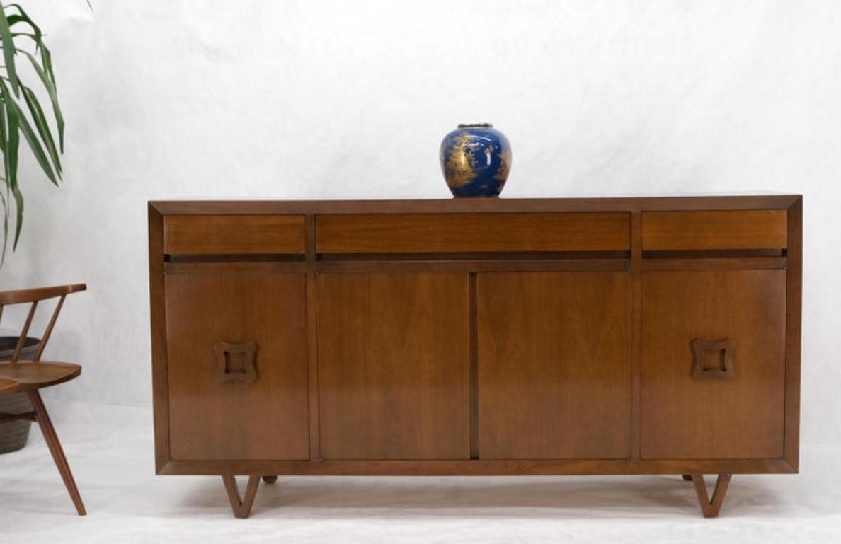 Mid Century V Shape Leg 4 Doors Compartments 3 Drawer Credenza Buffet Cabinet