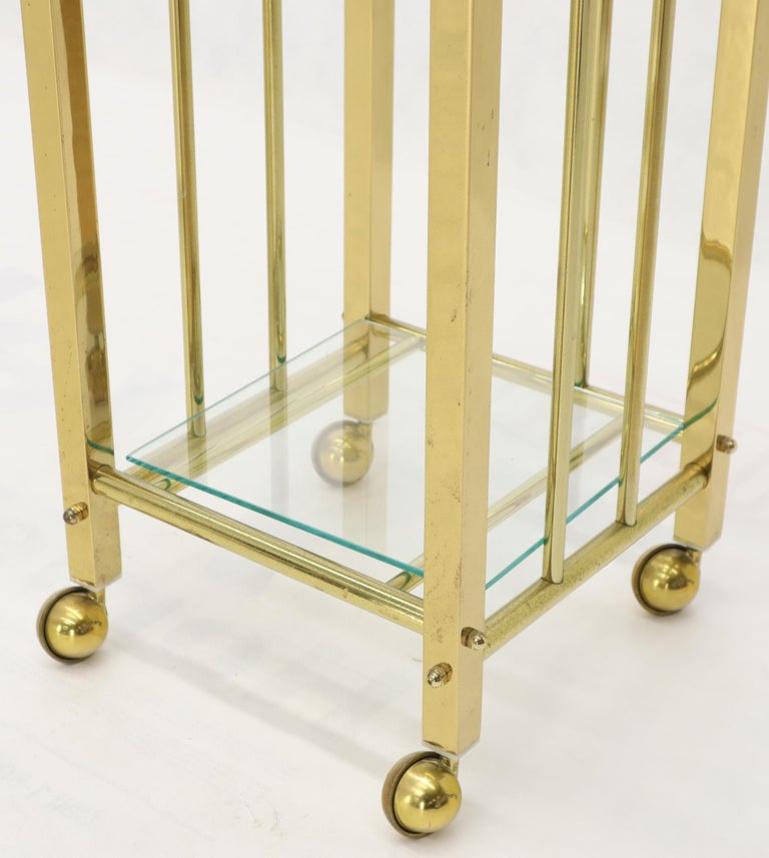 Mid-Century Modern Brass and Glass Square Stand Table Cart Pedestal on Wheels