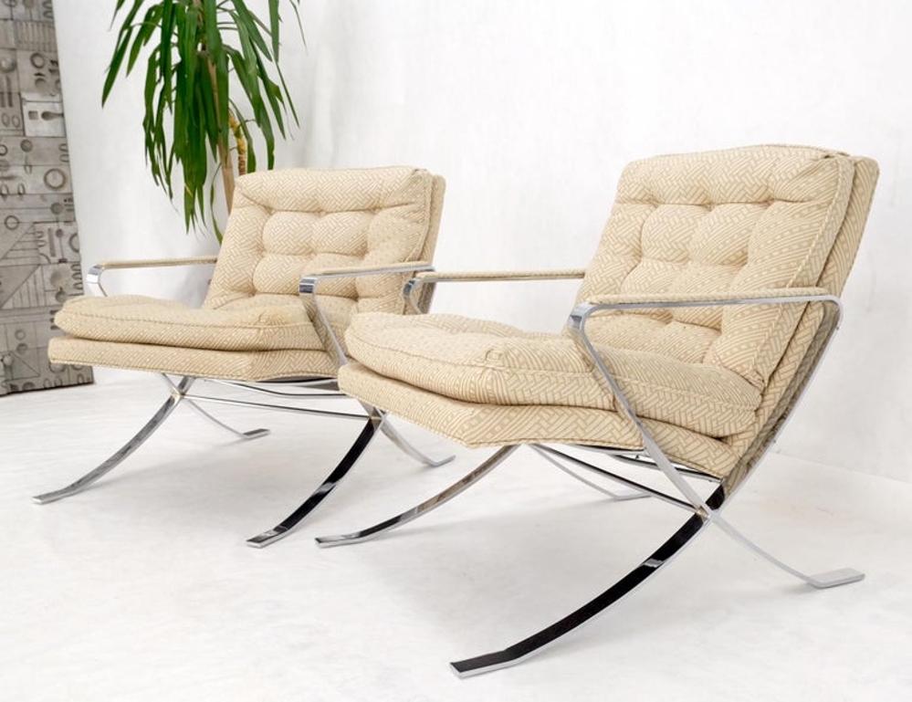 Pair of Mid-Century Modern Polished Stainless Steel Bauhaus Arm Lounge Chairs
