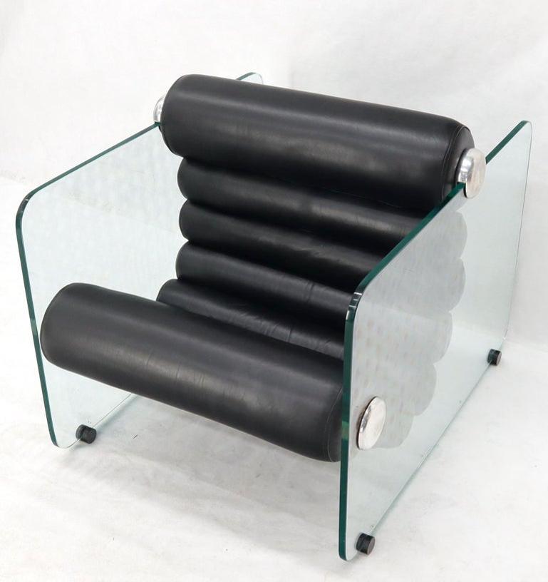 Fabio Lenci Hyaline Chair Lounge Glass Black Leather, 1974