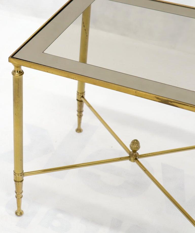 Set of 3 Brass Mirrored Border Glass Tops Nesting Stacking Tables