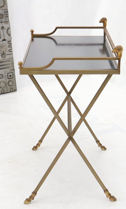 Chrome and Brass X Base Console w/ Gallery Rams Heads Hoof Feet Black Lamiante