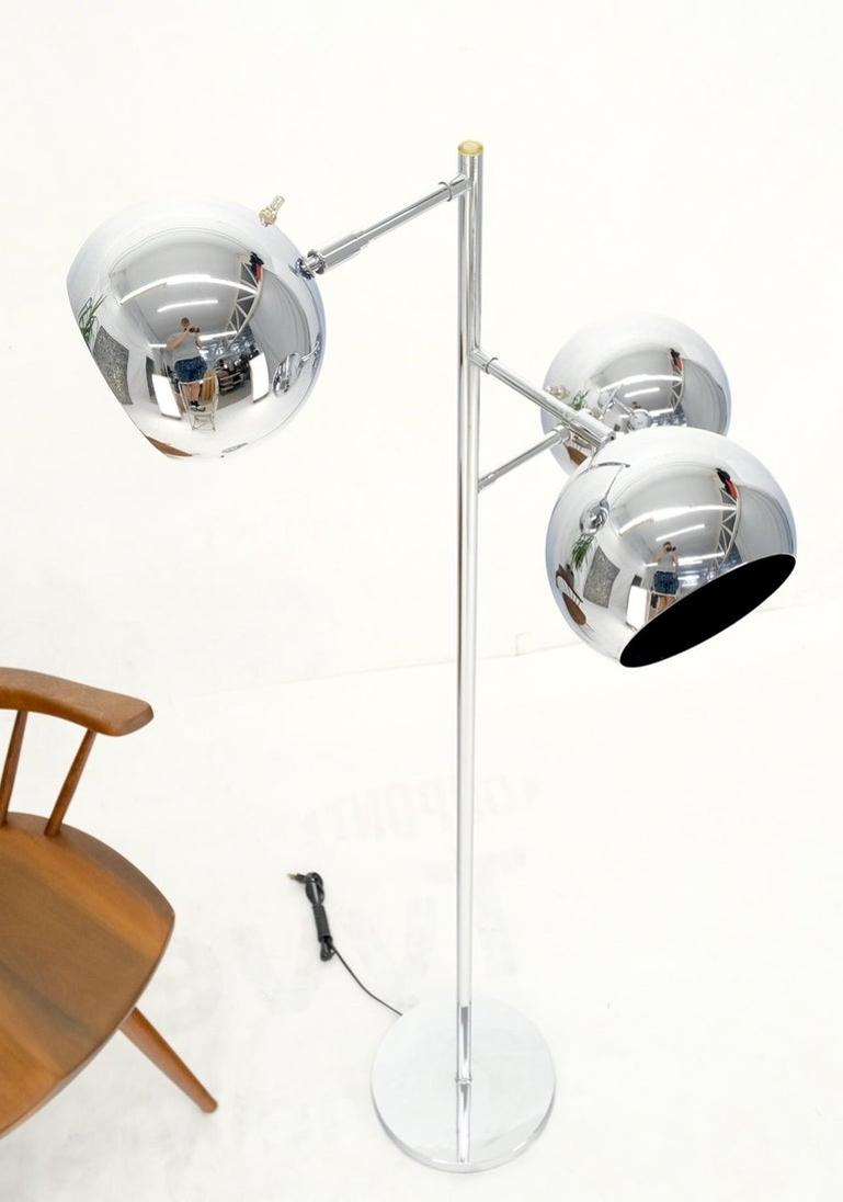 Koch Lowy Three Globe Shades Chrome Floor Lamp Adjustable Light Fixture Mint