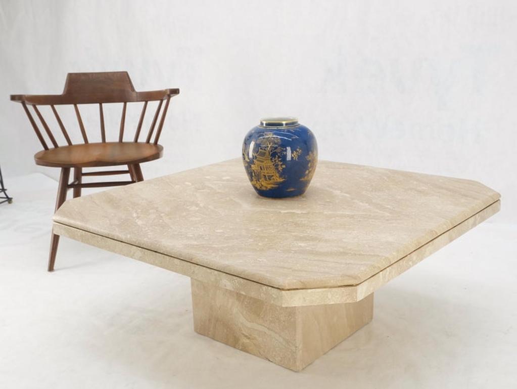 Large 40" Square Single Pedestal Cut Corners Italian Mid Century Coffee Table