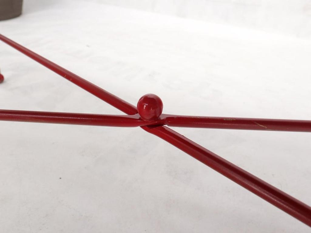 Circa 1960s Wrought Iron Window Bench Fully Restored New Red Lacquer Upholstery